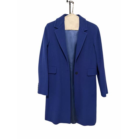 Marella Women's 6 Blue Long Sleeve Button Up Wool Collared Long Coat - Picture 2 of 10